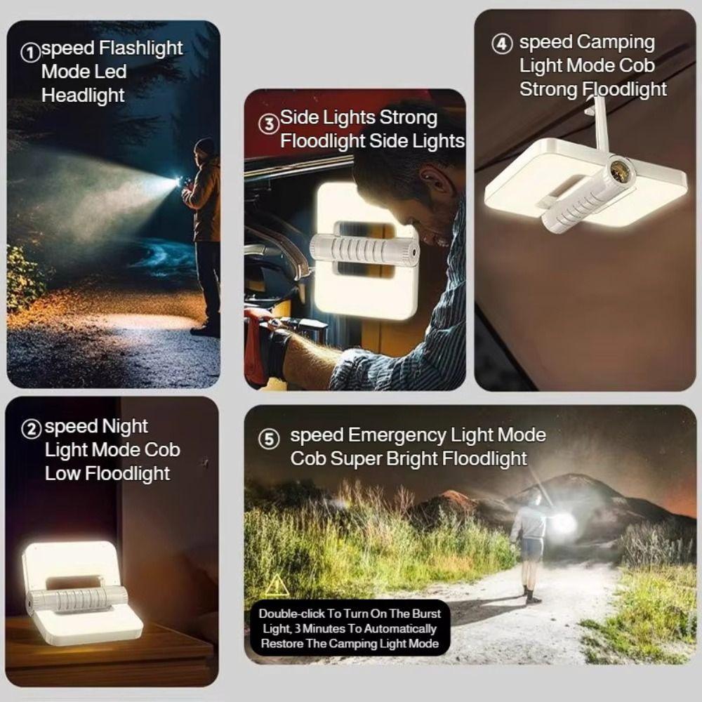 Multifunctional Emergency Light Foldable 5 Lighting Modes Camping Lantern Rainproof Solar Powered Stall Lamp