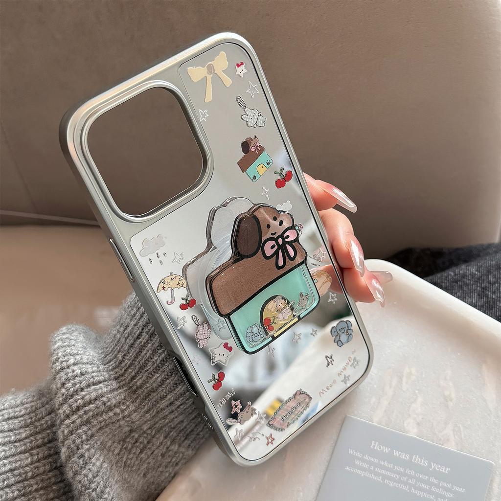 Korean Ins Plating Mirror Suitable for 16 Apple 15pro Max Mobile Phone Case Iphone14 Puppy Shaking