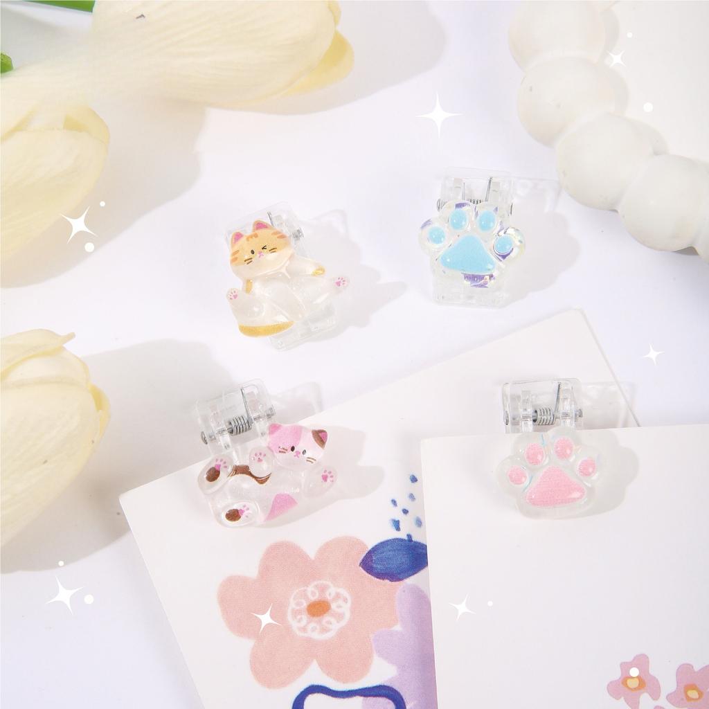 Mini Clip de papel con dibujo de pata de gato, marcapáginas Kawaii, Clip para diario de recortes, papelería para estudiantes, Clip acrílico, accesorios de oficina