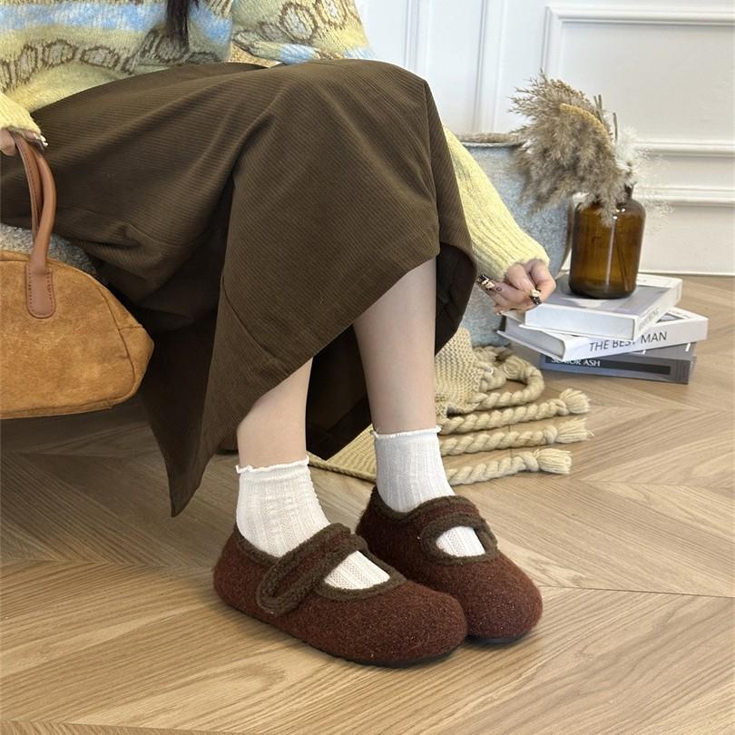Velcro gray woolen shoes ugly cute shoes 4CM height increase 2025 winter round head woolen plush platform cotton shoes