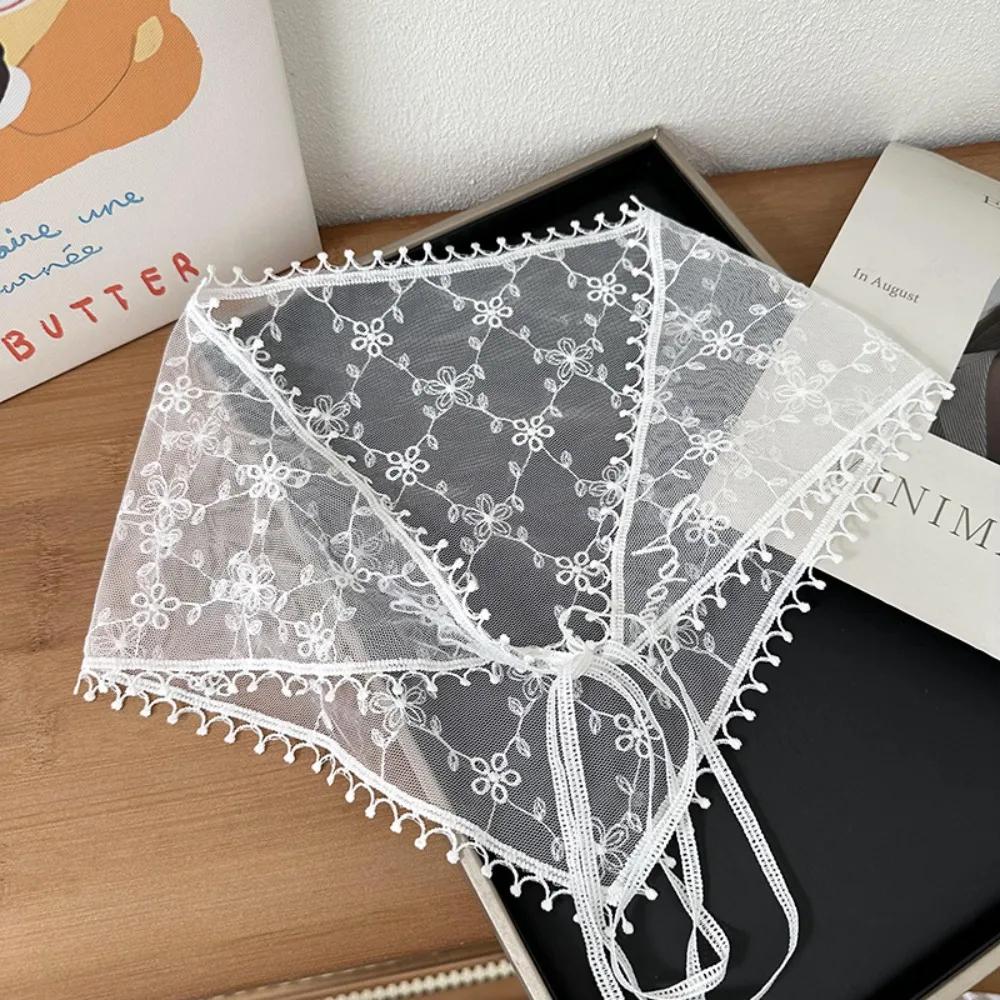 White Woven Floral Lace Hair Scarf Wraps Women Retro Breathable Retro Lace Hair Accessories Sweet Print Hair Bandana