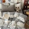 Kawaii Floral Plaid Bedding Set - Duvet Cover + Pillowcase & Flat Sheet, Single/Double Size (Cute Girls' Linens)