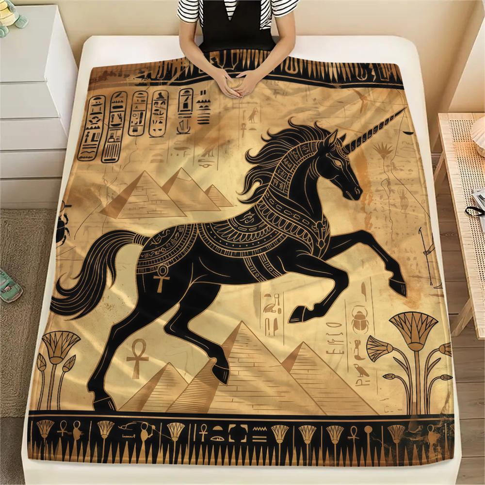 Ancient Egyptian Mural Animal Print Flannel Blanket,High Quality Comfortable for All Seasons,Home Decor,Warmth and Comfort,Perfect for Christmas Gifts
