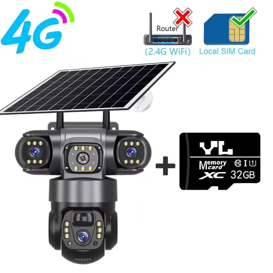 LS VISION Telecamera Solare 4G a 3 Obiettivi 15MP HD Sicurezza CCTV IP66 Impermeabile Visione Notturna Audio Bidirezionale Telecamera Tracciamento Mobile Telecamere IP V380