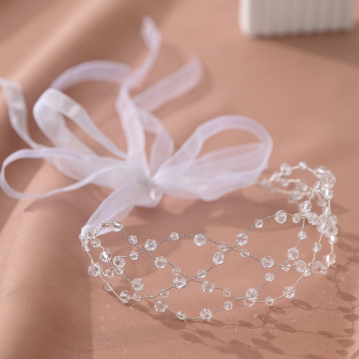 Handmade Mesh Rhinestone Bridal Headband Soft Ethnic Hair Hoop Simple Fashion Wedding Hair Accessories For Women