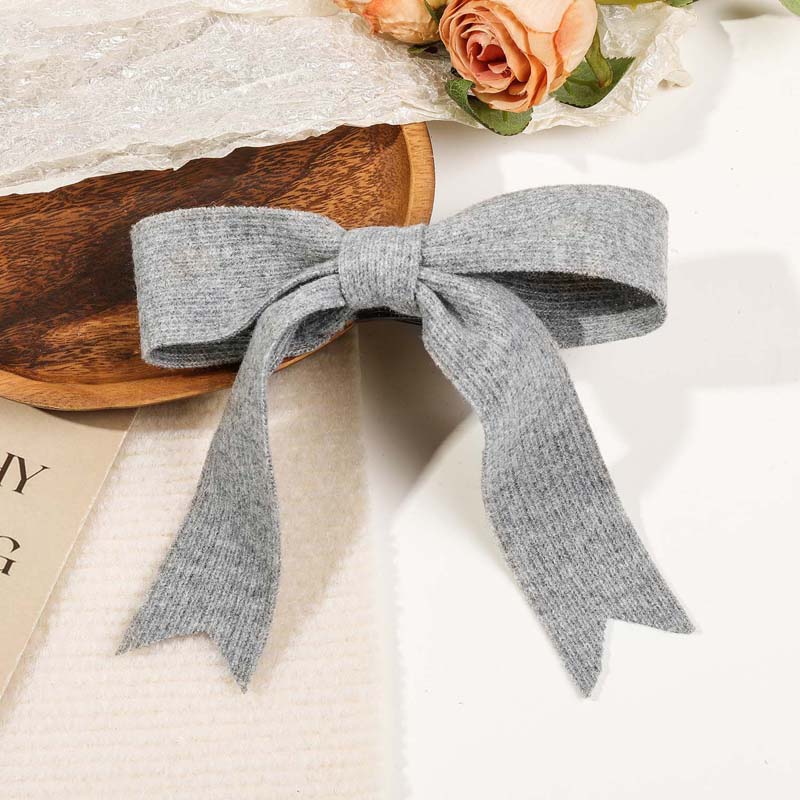 Korean Solid Color Large Pink Bow Hairpins for Women Girl Vintage Knitted Bowknot Ribbon Duckbill Clamp Clip Hair Accessories