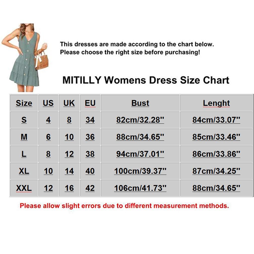 Fashion Women's  Color V-neck Sleeveless Leisure Time Button Dress