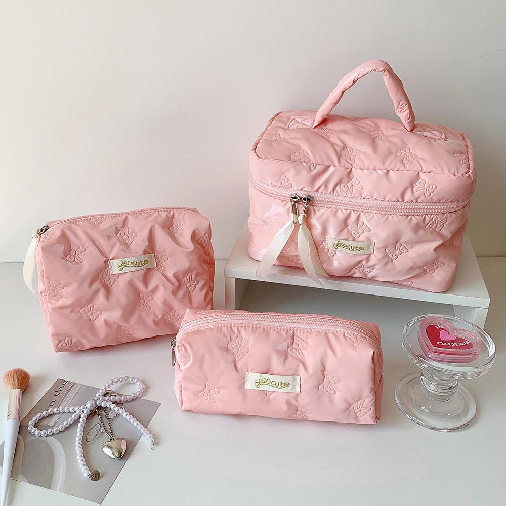 Large Capacity Solid Color Makeup Bag with Ultrasonic Embossing - Desktop Skincare Organizer and Student Toiletry Bag.