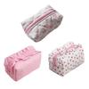 Girls Cosmetic Bag with Ruffles Quilted Cute Pink Bowknot Heart Makeup Bag Soft Cosmetic Pouch Makeup Organizer for Toiletries Brushes