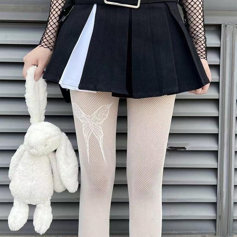Gothic Girls Big Butterfly Print Stockings New Design Women Goth Punk Mesh Fish Net Pantyhose Sexy Stockings
