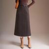 Damen Midirock in A-Linie aus dicker Wolle, Grau - Winterstyle 2025, Stilvoller Schlitz