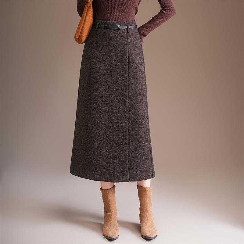 Damen Midirock in A-Linie aus dicker Wolle, Grau - Winterstyle 2025, Stilvoller Schlitz