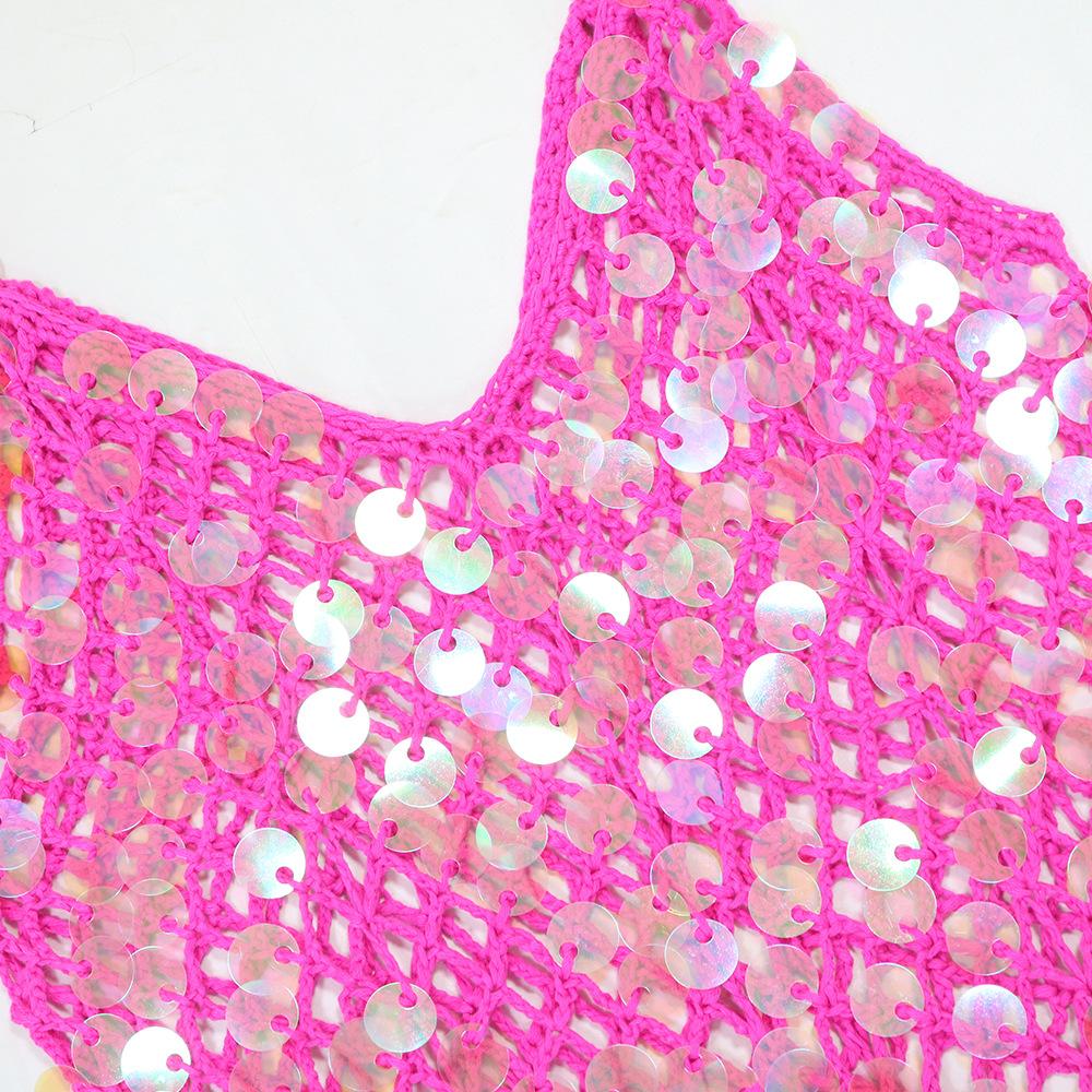 Women's Sequined Halter V-neck Dress Sexy Halter Tassel Dress