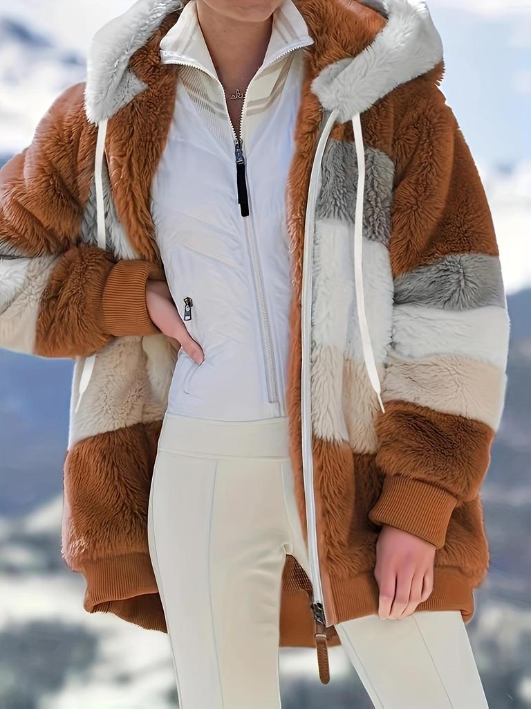 Women's Autumn/Winter Bestseller: Multi-color Plush Hooded Jacket