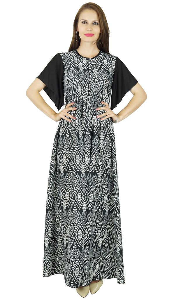 Bimba Damska czarna klasyczna elegancka sukienka maxi w stylu długim z elastyczną talią