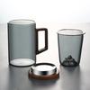 500ml Heat Resistant High Borosilicate Glass Tea Water Separation Tea Cup with Wooden Lid Handle Flower Tea Making Mug Water Cup