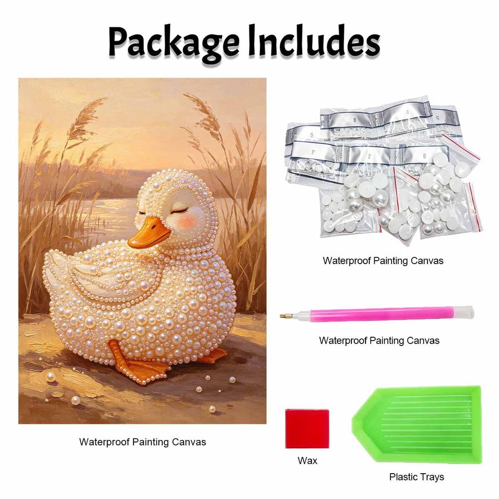 Handmade Framed Pearl Bead Painting Kit Cute Sleeping Duck Pattern 3D Shiny Canvas Art Ready to Display Home Decor Gift Idea Elegant Piece