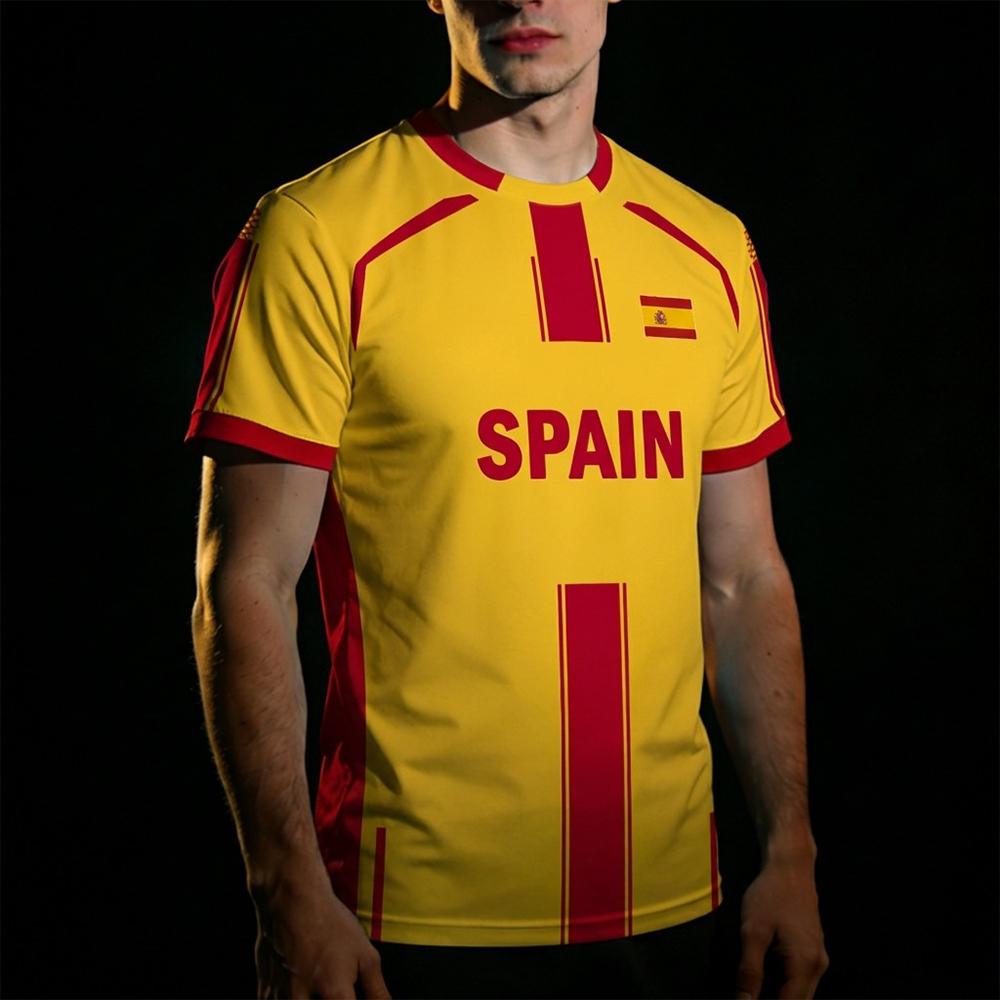 2026 Nueva Bandera de España Estampado Camiseta Deportiva Verano Deportes al Aire Libre Transpirable Camiseta Unisex Fútbol Entrenamiento Cuello Redondo Top