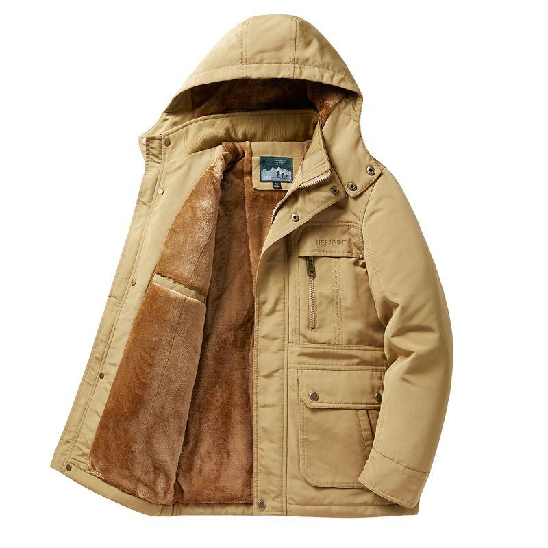 

Мужская флисовая ветровка средней длины с капюшоном, больших размеров, модная, осенне-зимняя, теплая, с несколькими карманами, на молнии, повседневная верхняя одежда L хаки