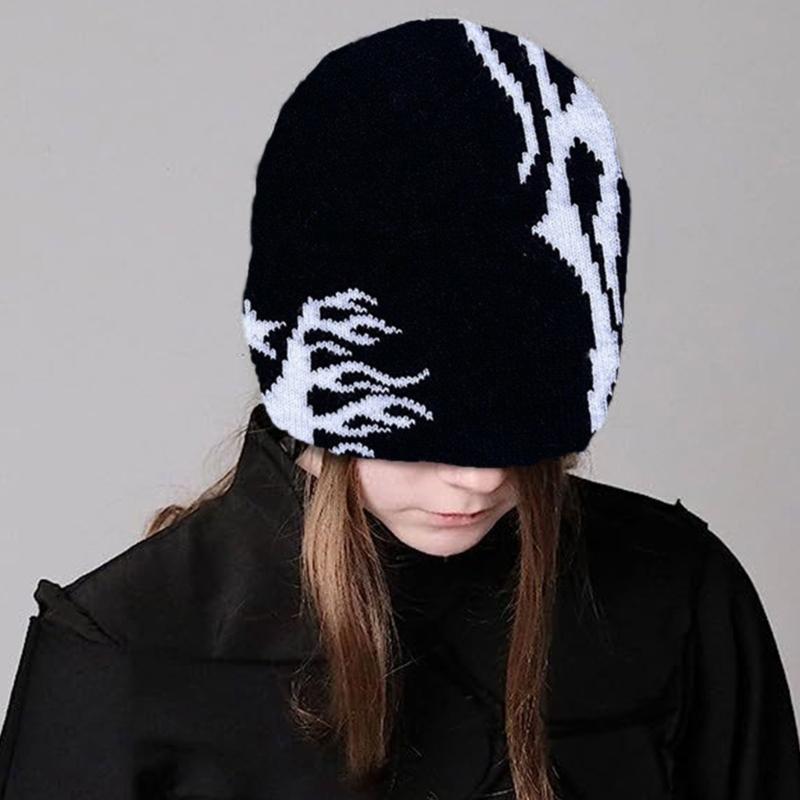 Knitted Beanies Hat for Women Men Popular Pattern Skull Hat Handmade Crochet Hat 2000s Hiphop Hat Casual Street Headwear