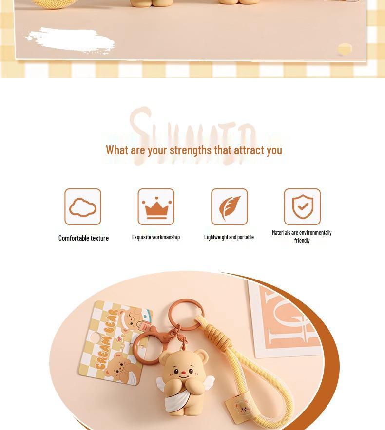 Butter Bear Keychain Ornament – Cute Couple's Backpack & Car Charm