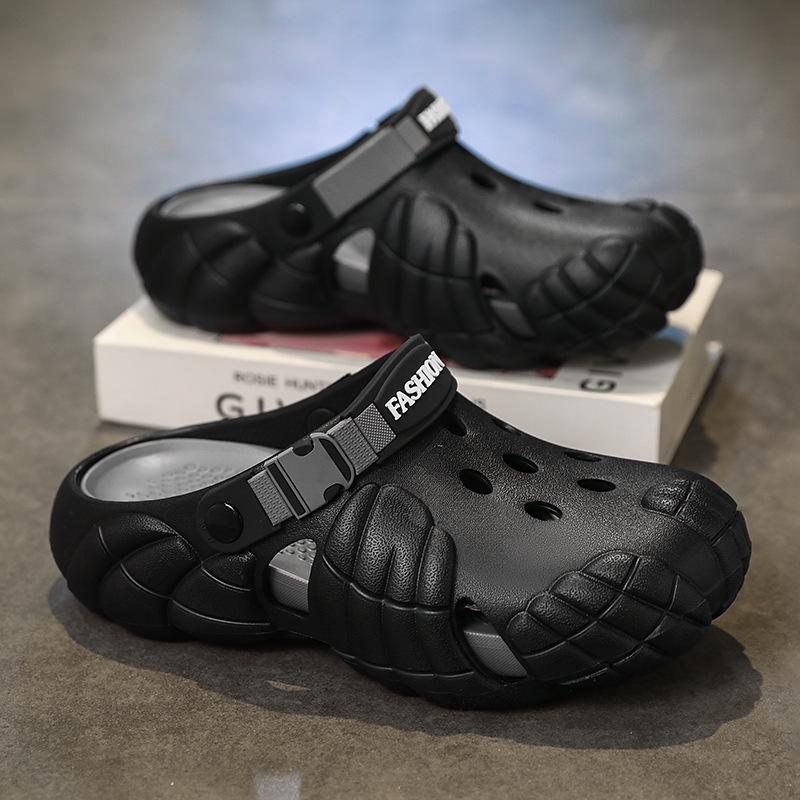 Men s Summer Thick Sole Height-Increasing EVA Non-Slip Closed-Toe Sandals 36-37 (runs small) чёрный/серый