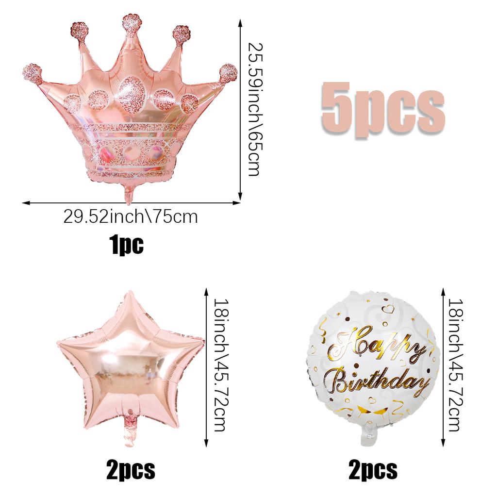 5pcs Crown Theme PE Decorative Balloon Set, Crown Shape Balloon, Happy Birthday Aluminum Foil Balloon Party Supplies