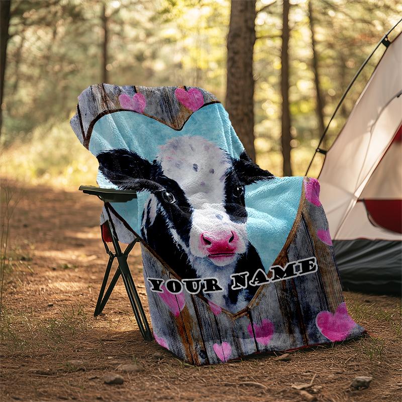 1PC Custom Name Love Cows Art Outdooor Flannel Blankets Patterns Throw Blanket All-Season Soft Gift for Couch, Bed, Camping Gifts