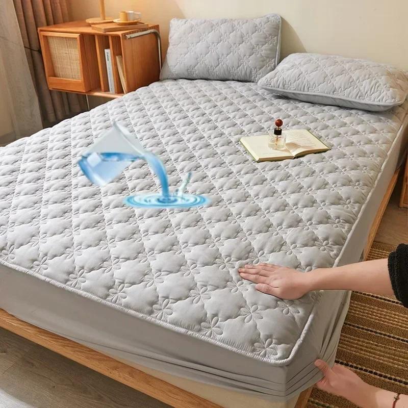 Waterproof Mattress Protector Hypoallergenic Mattress Cover Quilted Thickened Bed Fitted Sheet Breathable Comfortable Silent