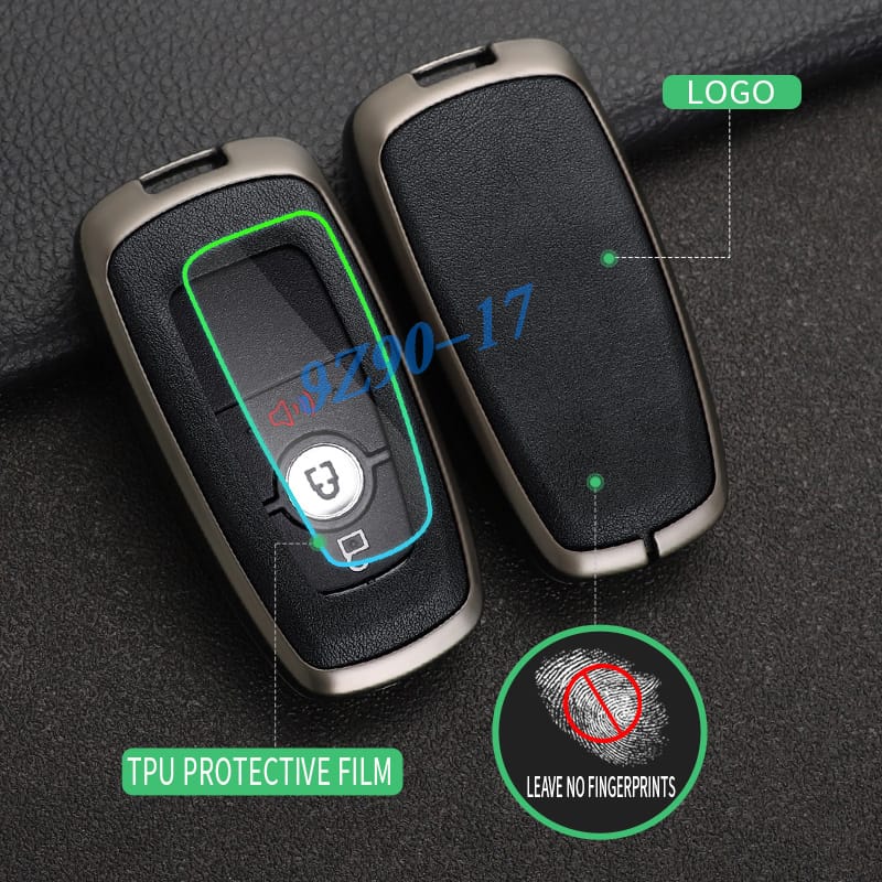 Metal Leather Car Key Fob Case Cover Keychain For Bag Ford Escape F150 Explorer Kuga Edge Bronco Sport Ecosport Mustang Maverick