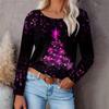 Digital Printed Christmas Women's Sportswear Round Neck Long Sleeved Loose Casual Christmas Tree T-Shirts