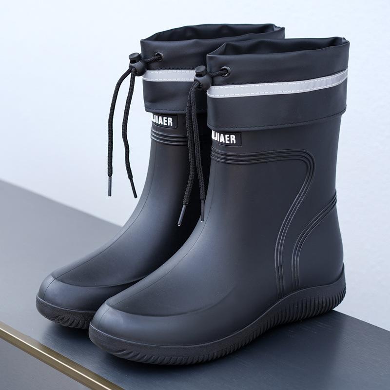 Fashion Rain Boots Waterproof Shoes Men's Tide Medium and Short Boots Wear Fleece Warm Non-slip Rain Shoes Women's Fishing Shoes Glue Shoes