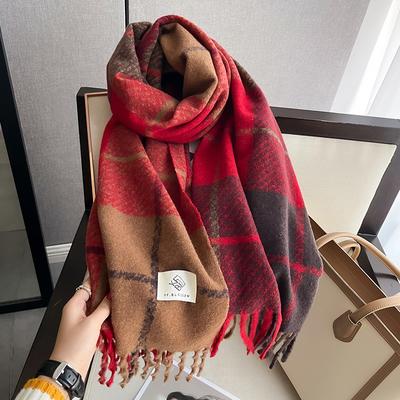 Velký kostkovaný zimní dámský šátek, Zesílený a hřejivý studentský kostkovaný velký šál