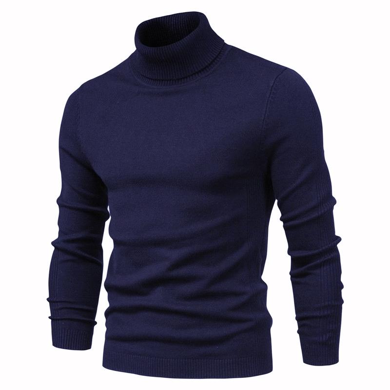 Autumn and Winter New Casual Men's Solid Color Pullover Sweater High Collar Men's Casual Knitwear