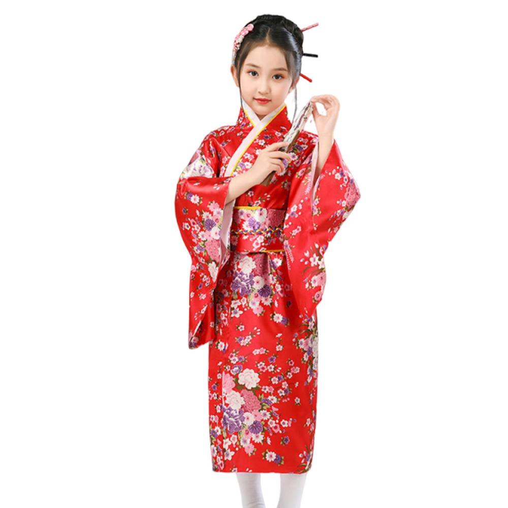 

Bathrobe Gown Children Japanese Kimono with Obi Cosplay Costume Vintage Haori Kids Boys Girls 150CM червоний