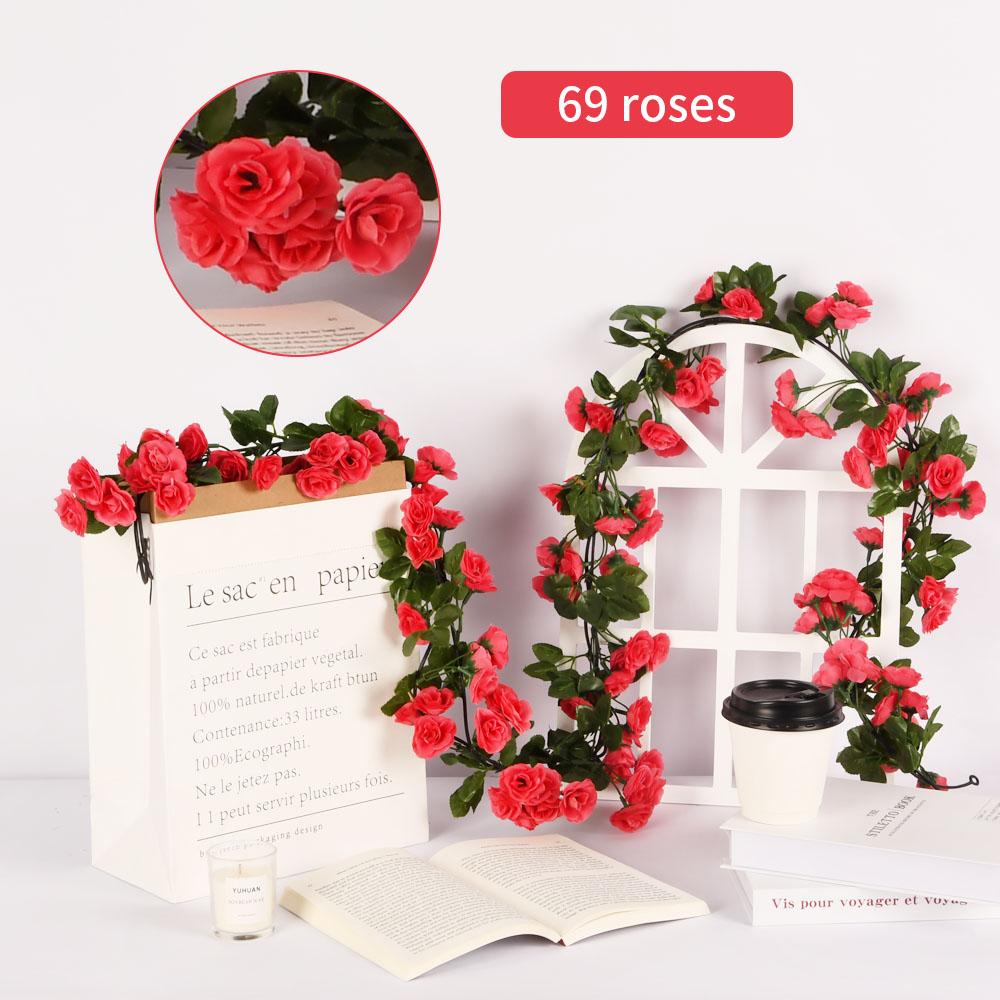 1pcs Artificial Flowers Vine 45pcs / 69pcs Rose Fake Flower Hanging Garland DIY Plants Home Wedding Room Decor Decoration Wall