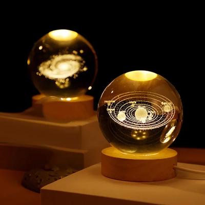 Crystal Ball 6cm 3D Planet Night Light Engraved Solar Globe Advanced Decoration Christmas Santa Claus Party Gifts