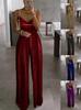 2025 Spring/Summer Women's Fashion: Elegant Wide-Leg Beaded Jumpsuit with Waist-Hugging Design and Spaghetti Straps.