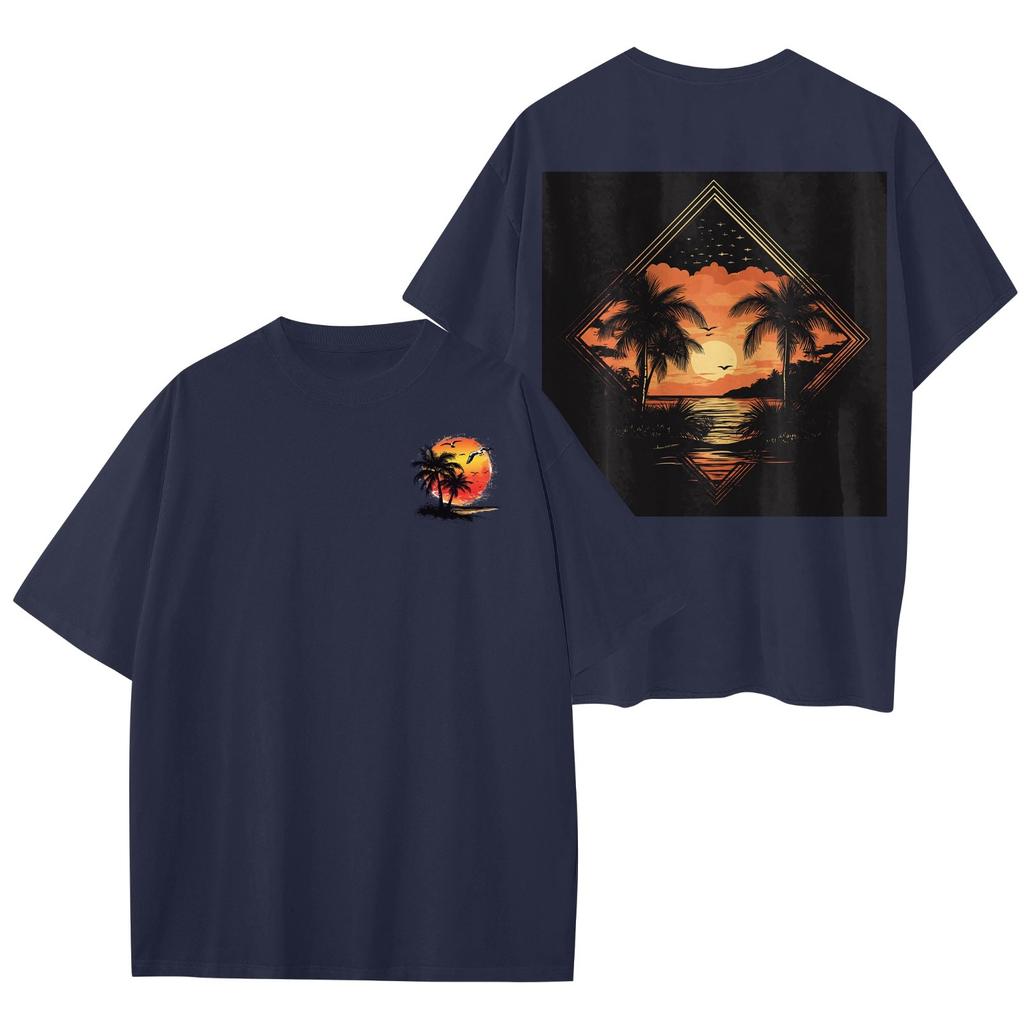 Women's Round Neck Fashionable Loose Hawaiian Print Short Sleeves