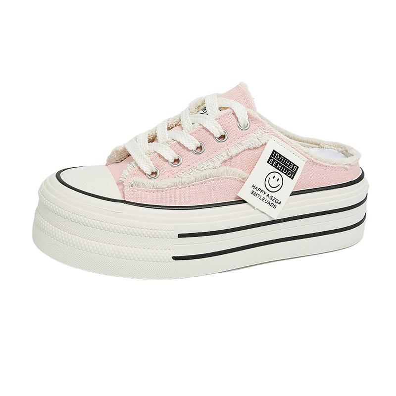 Baotou slippers women's summer wear 2025 new canvas shoes versatile students lazy half drag thick soles ins tide