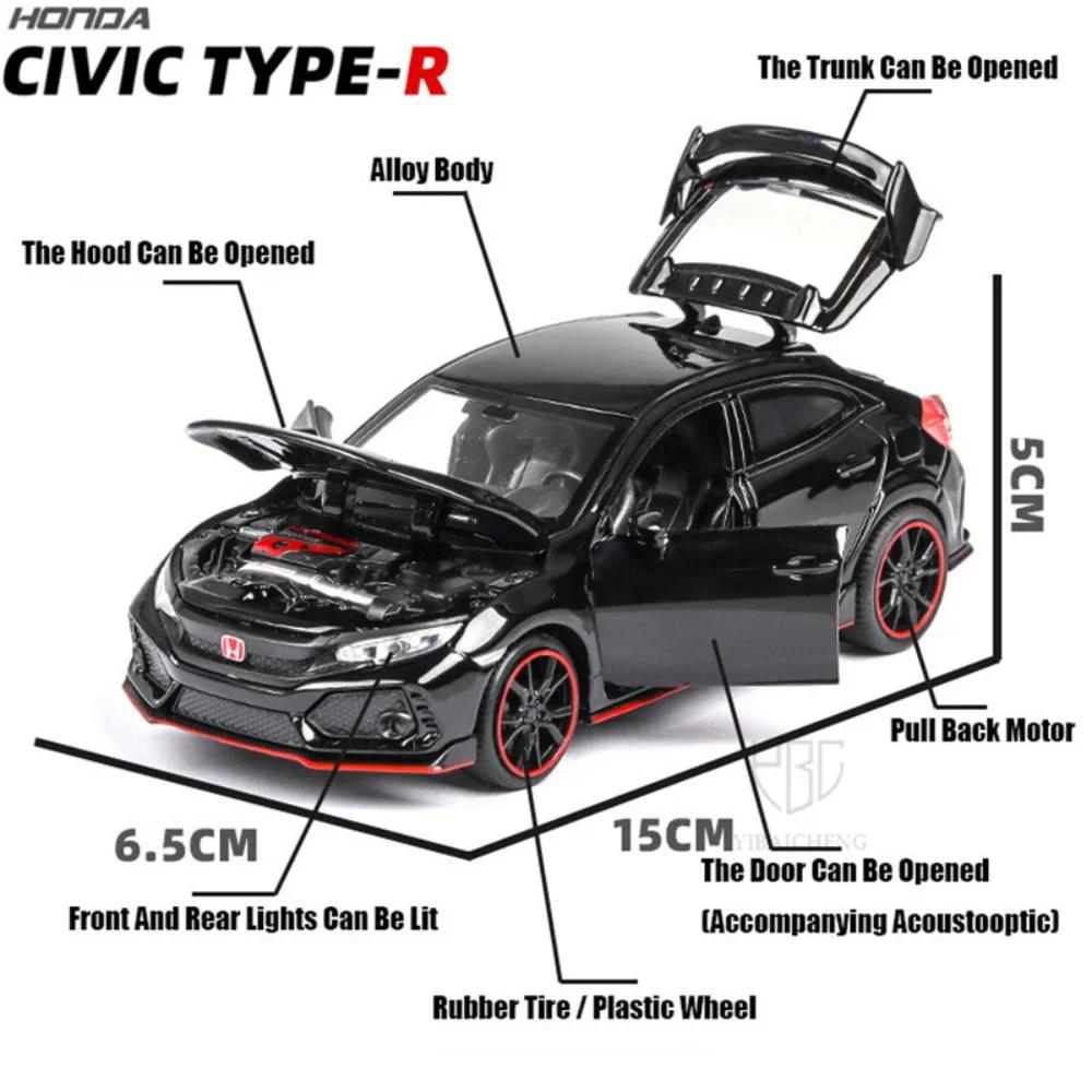 AAALW1 1:32 Scale Honda CIVIC TYPE-R Alloy Diecast Toys Cars Models with Sound Light Miniature Vehicles Children Adult Birthday Gifts