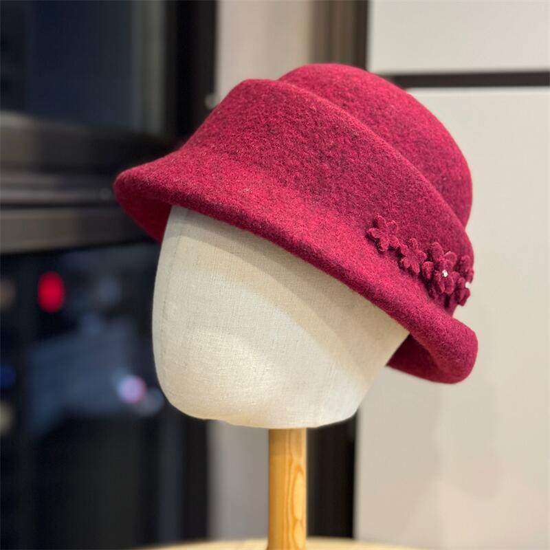 New flower autumn and winter top hat children curling edge fashion bucket hat travel versatile show face small bucket hat tide