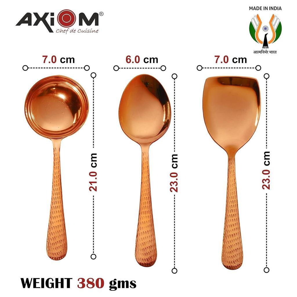 Set Rose Gold. Fancy 4 Piece Non-Stick Dinner Serveware Set Of 1 Curry Ladle (Karchi), 2 Solid Spoon (Chamcha) And 1 Rice Spoon For Soup/Pasta - 27 Cm