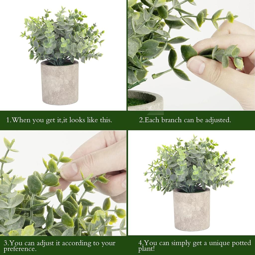 4 Pack Artificial Mini Potted Plants Fake Small Greenery Eucalyptus Plants In Pots for Home Office Desk Table Indoor Decor