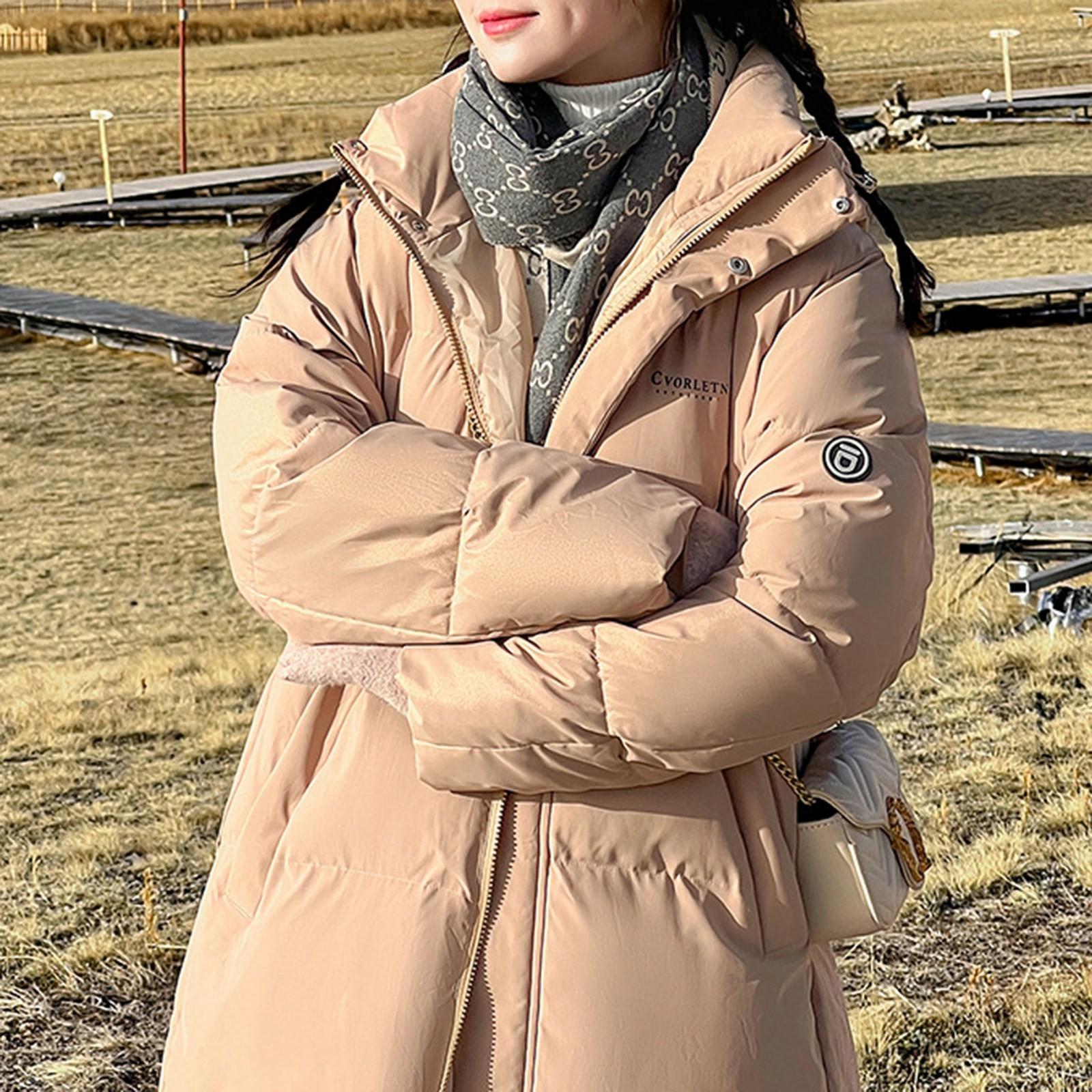 Женская модная повседневная однотонная хлопковая куртка с капюшоном средней длины — фото 3