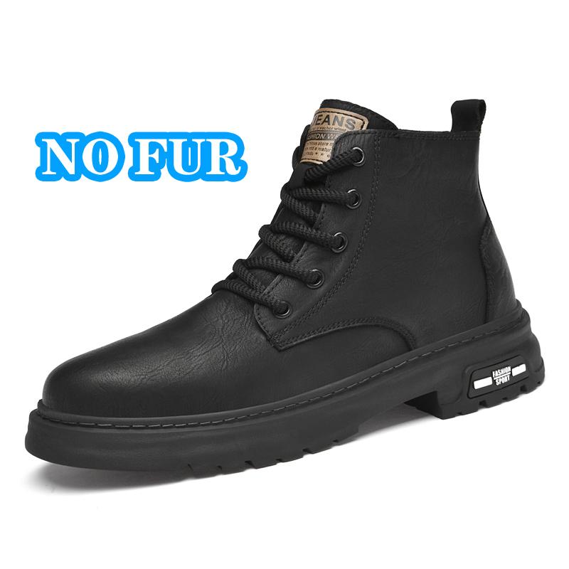 Fashion High Quality Casual Leather Men Motorcycle Boots Classic Outdoor Mens Ankle Boots Winter Warm Plush Fur High Top Shoes Man Botas