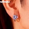WOSTU 925 Sterling Silver Mystical Purple Flower Hoop Earrings For Women Wedding Engagement Luxury Drip Oil Iris Earring Gift