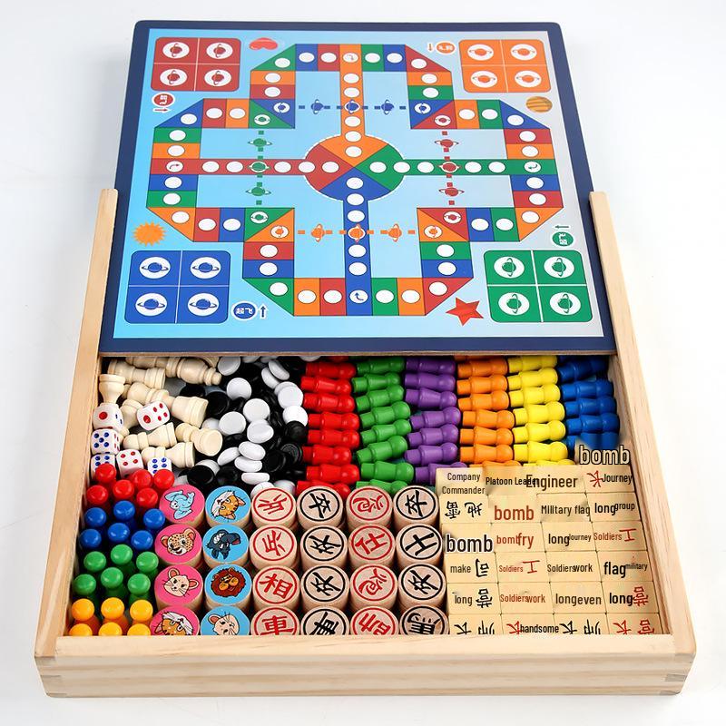 Multifunctional Chessboard Set: Flying Chess, Five-in-a-Row, Checkers, Children's Chinese Chess – Educational Toy for Primary Students