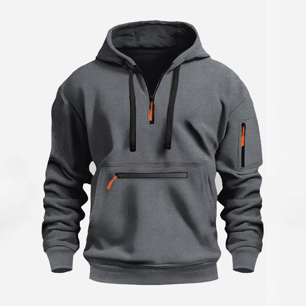 Große Größe Herbst und Winter Lässiger Sport Multi-Reißverschluss Armtasche Herren Sweatshirt Pullover Hoodie
