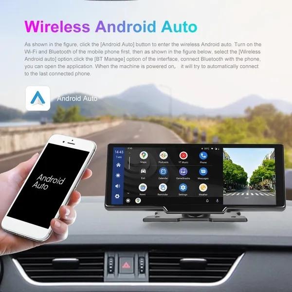 Ecran HD de 9,3 inchi Suport portabil DashCam Camera din spate Cameră încorporată Suport wireless ćar-Pláy&Android Auto/Control vocal